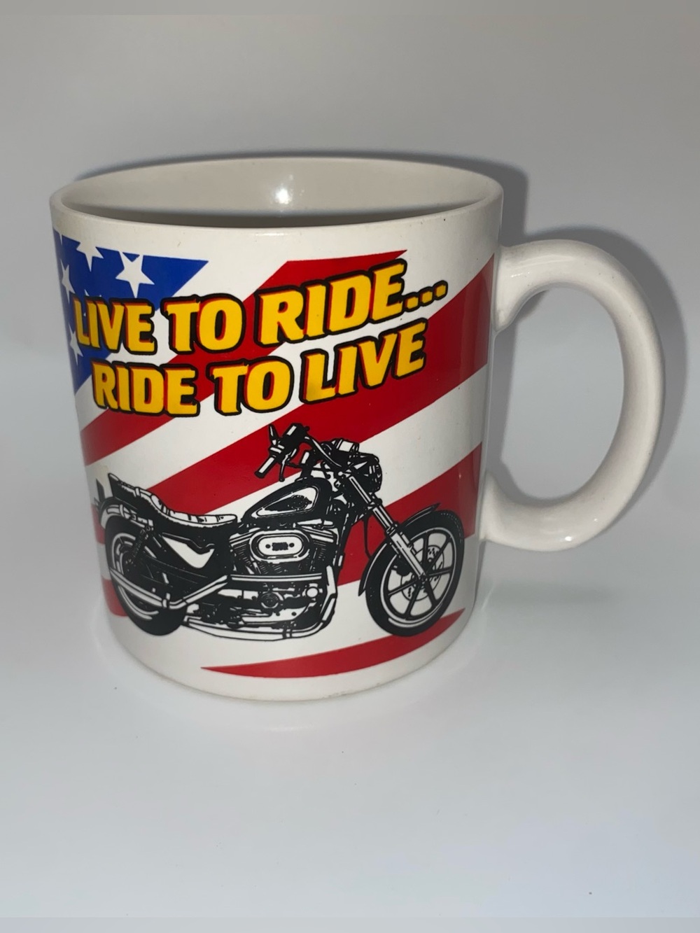 Vintage‎ Harley-Davidson “Live To Ride, Ride to Live” Mug American Flag Applause